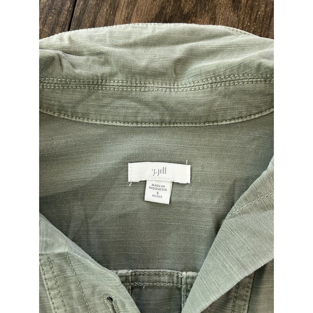 J JILL Utility Chore Button Front Jacket Minimalist Summer Green Lagenlook Sz SP - Picture 11 of 11
